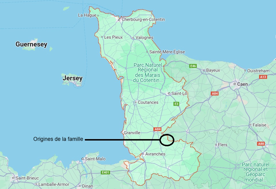 Carte de la Manche avec les origines de la famille